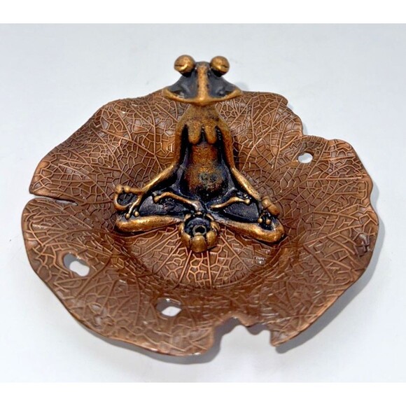 Mini Zen Frog Meditation Incense Burner Brass Tone Namaste Figurine Miniature 2” - Picture 1 of 14